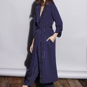 ARITZIA BABATON KAHLO NAVY BLUE PINSTRIPE CREPE KIMONO TRENCH/ROBE